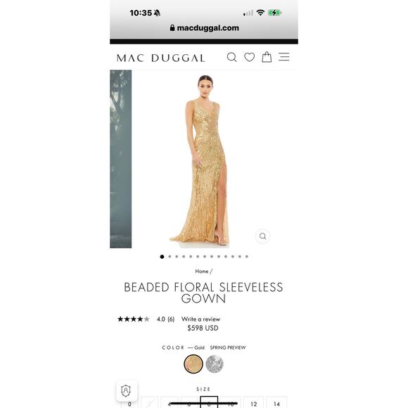 Mac Duggal 5473 High Slit Embellished Sequins Dress Gold Size 10 NWT - Picture 8 of 12